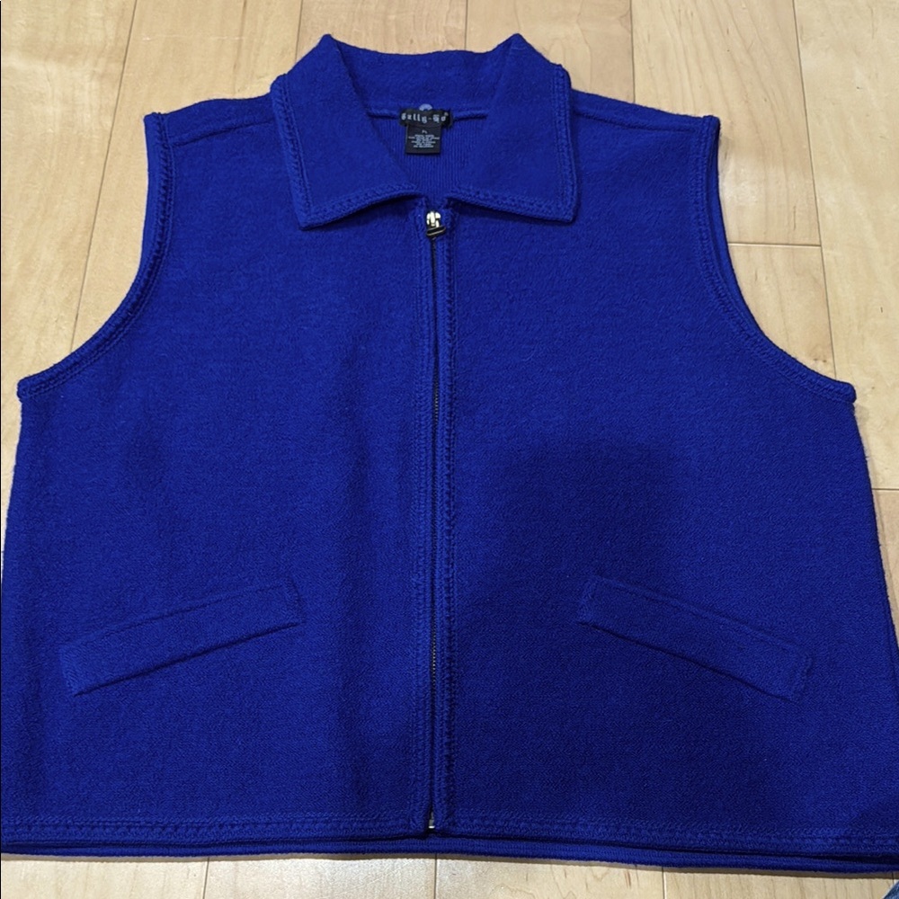 Tally Ho blue boiled wool vest cobalt blue size Petite Large